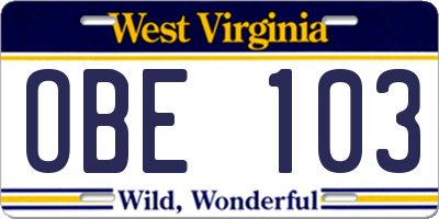 WV license plate OBE103