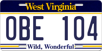 WV license plate OBE104