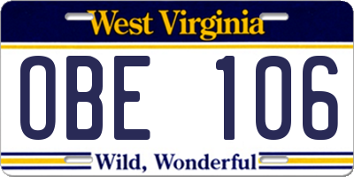 WV license plate OBE106