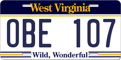 WV license plate OBE107