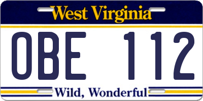 WV license plate OBE112
