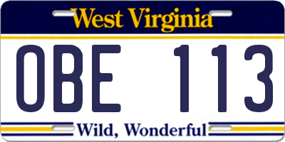 WV license plate OBE113