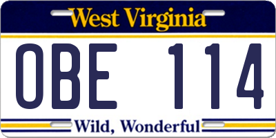 WV license plate OBE114