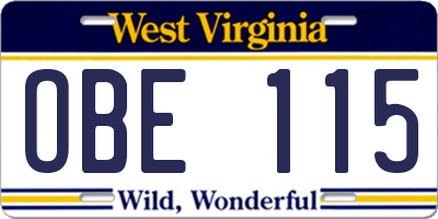 WV license plate OBE115