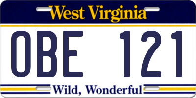 WV license plate OBE121