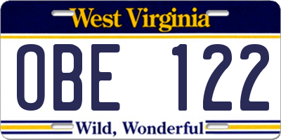 WV license plate OBE122