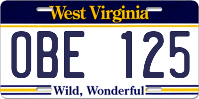 WV license plate OBE125