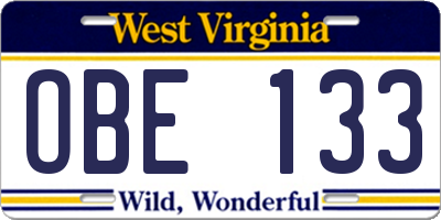 WV license plate OBE133