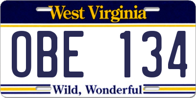 WV license plate OBE134