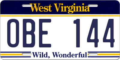 WV license plate OBE144