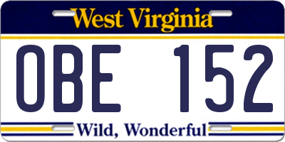 WV license plate OBE152