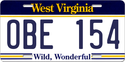 WV license plate OBE154