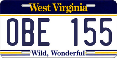 WV license plate OBE155