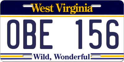 WV license plate OBE156