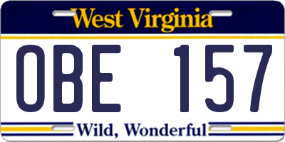 WV license plate OBE157