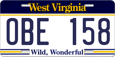 WV license plate OBE158