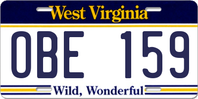 WV license plate OBE159