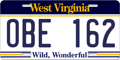 WV license plate OBE162