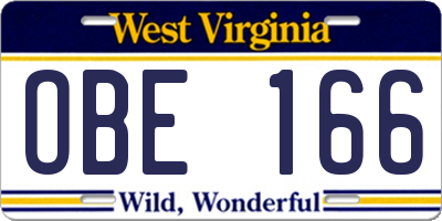 WV license plate OBE166