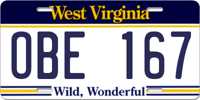WV license plate OBE167