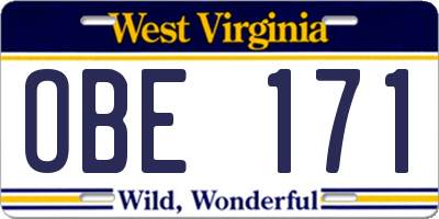 WV license plate OBE171