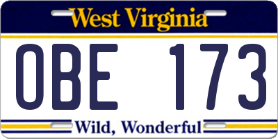 WV license plate OBE173