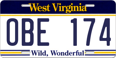 WV license plate OBE174