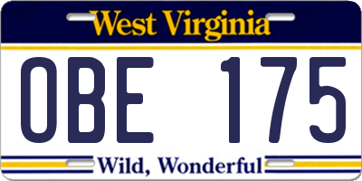 WV license plate OBE175