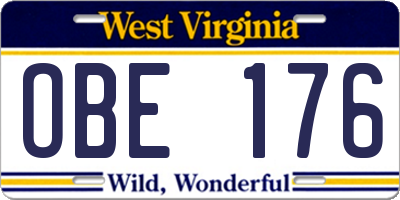 WV license plate OBE176