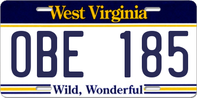 WV license plate OBE185