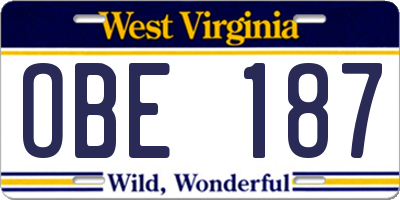 WV license plate OBE187