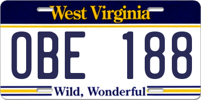 WV license plate OBE188