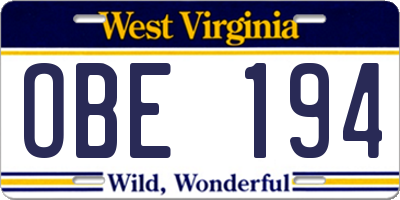 WV license plate OBE194