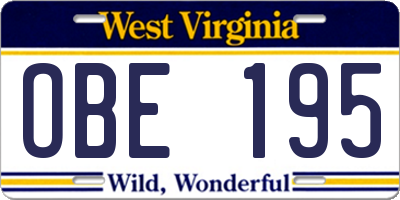 WV license plate OBE195