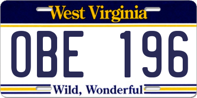 WV license plate OBE196