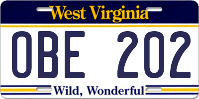 WV license plate OBE202