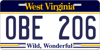 WV license plate OBE206