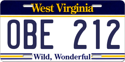 WV license plate OBE212