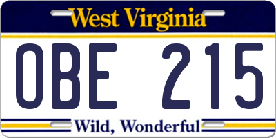 WV license plate OBE215
