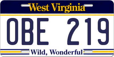 WV license plate OBE219