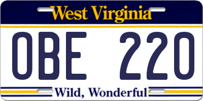 WV license plate OBE220