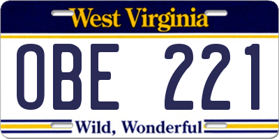 WV license plate OBE221