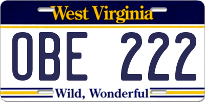 WV license plate OBE222
