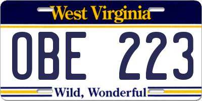 WV license plate OBE223