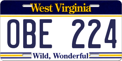 WV license plate OBE224