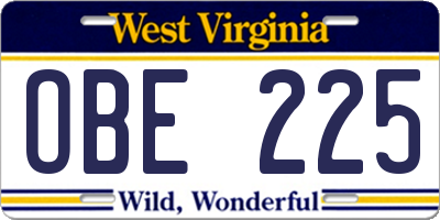 WV license plate OBE225