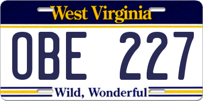 WV license plate OBE227