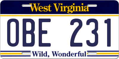 WV license plate OBE231