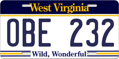 WV license plate OBE232