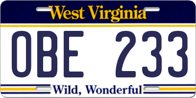 WV license plate OBE233